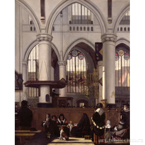 Интерьер Старой церкви в Амстердаме во время службы