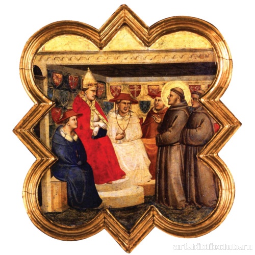 Святой Франциск Ассизский проповедует папе Гонорию III. Медальон