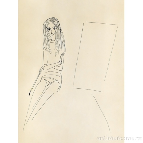 Надя Рушева, сидящая перед мольбертом