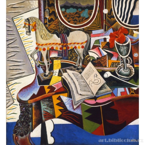 Лошадь, трубка и красный цветок