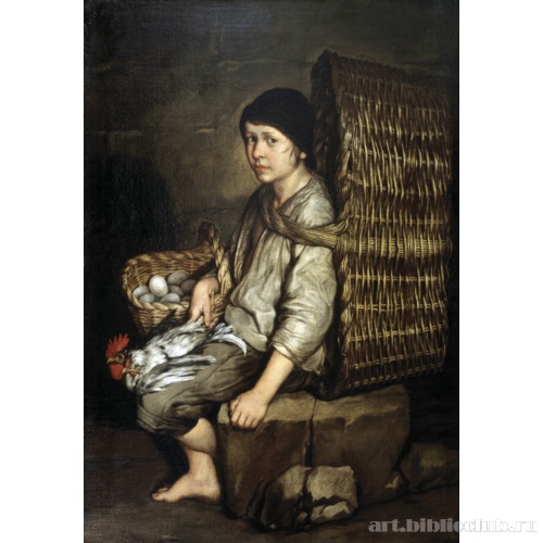 Сидящий мальчик-носильщик с корзиной