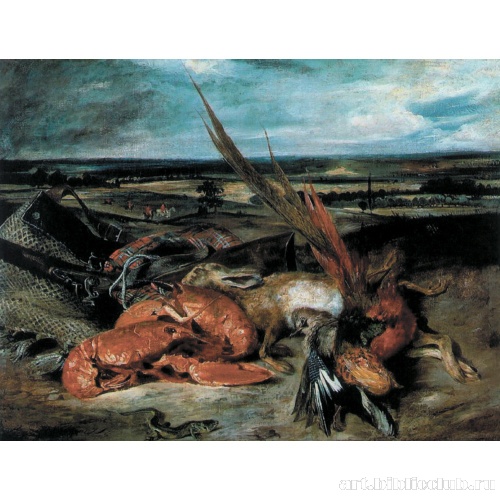 Натюрморт с омаром, охотничьими трофеями и уловом