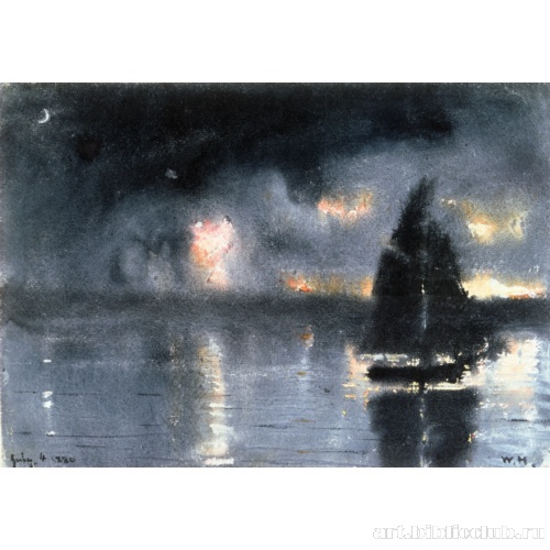 Парусник и фейерверк 4 июля