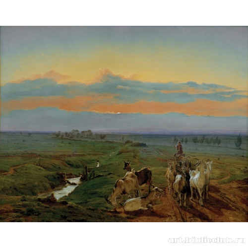 Вечерний пейзаж с козами