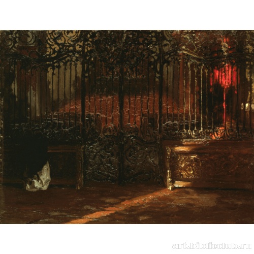 Интерьер церкви с молящейся женщиной перед решеткой капеллы эпохи барокко