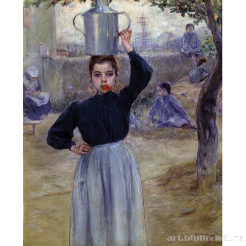 Деревенская девочка с красной гвоздикой