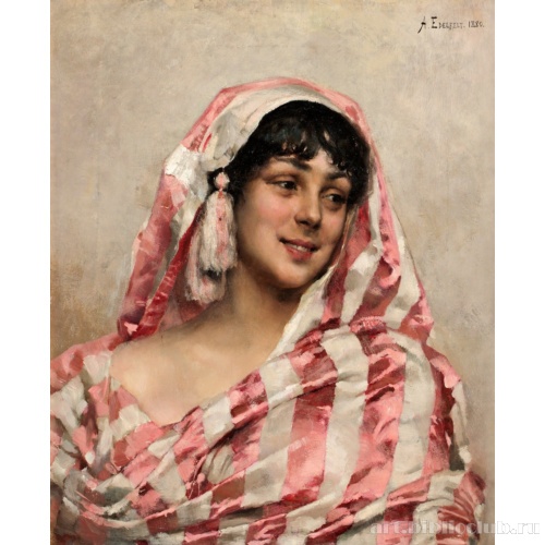 Смеющаяся модель с полотном