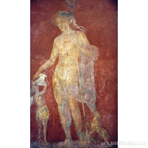 Дионис (Бахус) угощает вином сатира. Фреска из атриума