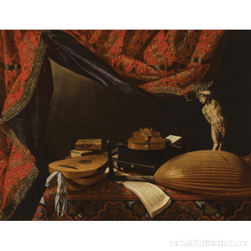 Натюрморт с музыкальными инструментами, книгами и скульптурами