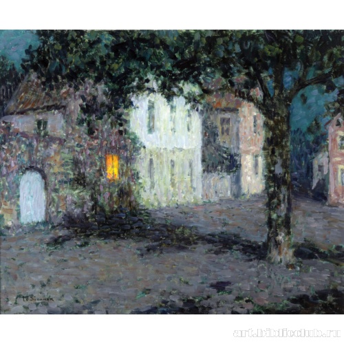 Городская площадь Шербурга при лунном свете