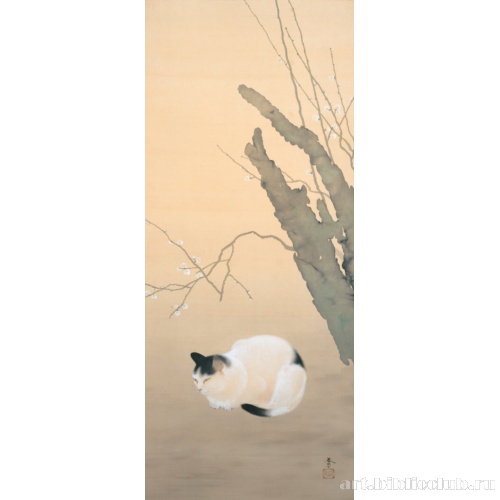 Кошка и цветущая слива