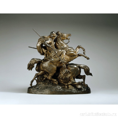 Двое арабских всадников, убивающих льва