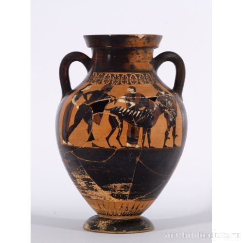 Чернофигурная амфора с изображением Елены и Геракла с Цербером