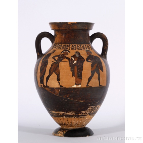 Чернофигурная амфора с изображением Менелая, разыскивающего Елену