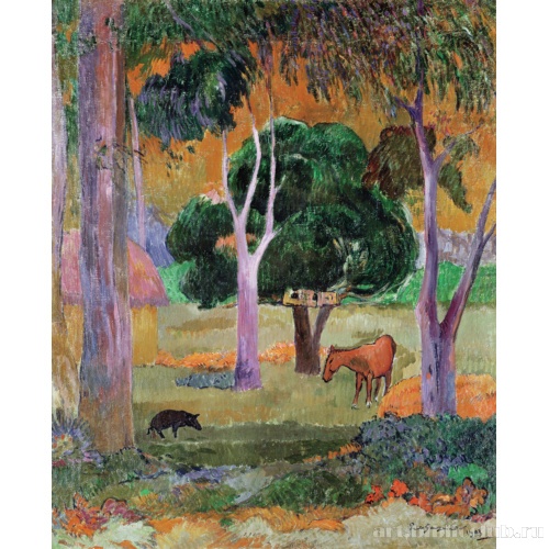 Пейзаж со свиньей и лошадью (остров Хива-Оа)