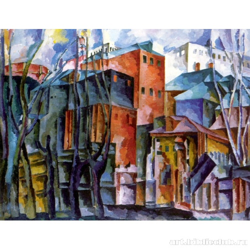 Пейзаж с сухими деревьями и высокими домами (Пейзаж с лаврой)