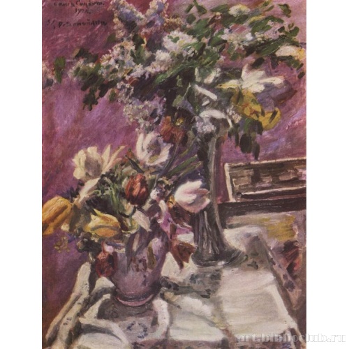 Цветочный натюрморт, сирень и тюльпаны