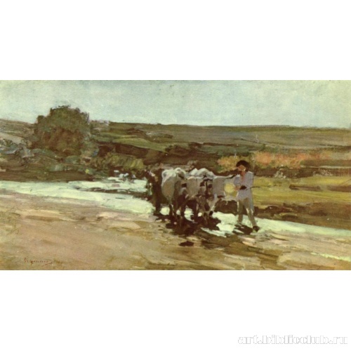 Воз с волами на броде