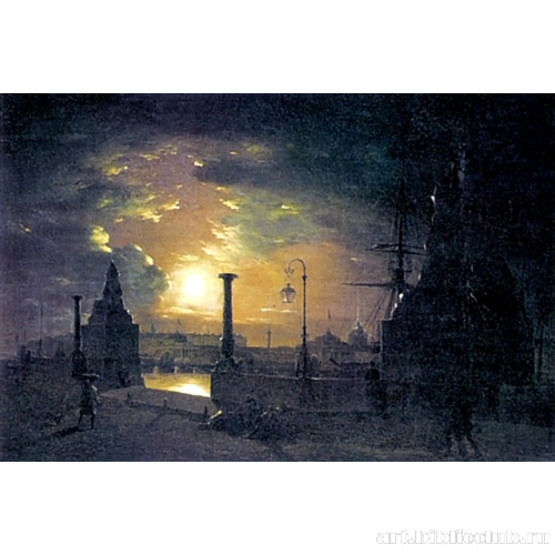 Осенняя ночь в Петербурге. Пристань с египетскими сфинксами на Неве ночью