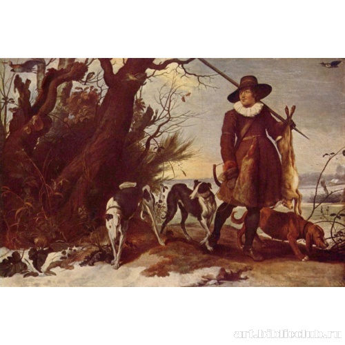 Зимний пейзаж с охотником