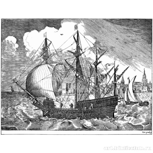 Парусный корабль, выходящий из порта