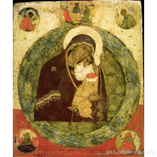 Ярославская Икона Божией Матери, Троица, полуфигуры ангелов и святых