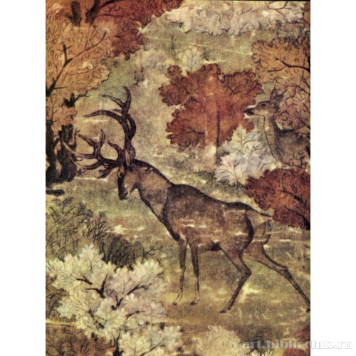 Олени среди деревьев красного клена