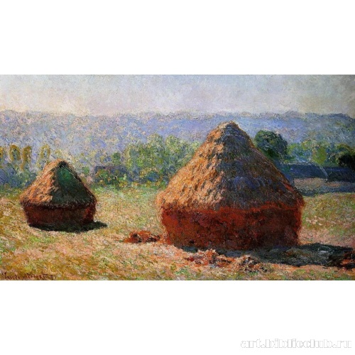 Стога сена утром, конец лета